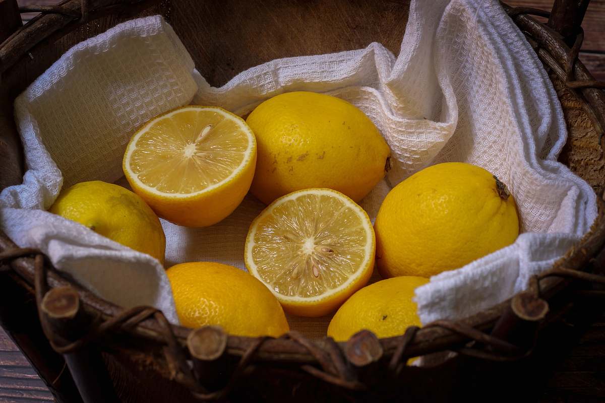 citrus fruit basket of lemons orange
